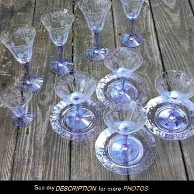 13pc Set Fostoria FUCHSIA Stemware 6004 Wisteria Stem water goblets champagne