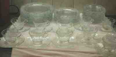 Lot 54 Vintage Fostoria NAVARRE Crystal Dinner, Salad, Bread Plates, Saucer, Cup