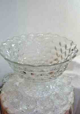 Vintage Large 18" FOSTORIA American Glass Pedestal PUNCH BOWL SET w/ 13 CUPS