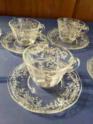 Set of 8 ~ Fostoria Corsage Coffee Tea Cup and Saucers ~ Gorgeous!