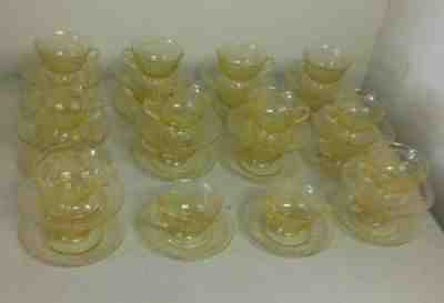 22 Fostoria JUNE Topaz Yellow Footed Cups and Saucers Ribbon and Vine Pattern