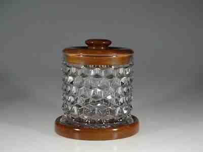 Rare Deco Fostoria American Glass Crystal Humidor Wood Lid & Base c.1935