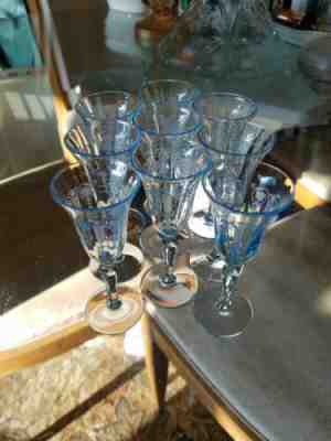 9 Azure Blue Fostoria Etched Vernon Cordials Very Rare