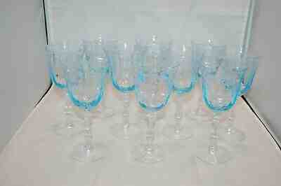 10 FOSTORIA Etched Large Claret Wine Glasses NAVARRE BLUE 6 1/2" MINT SIGNED