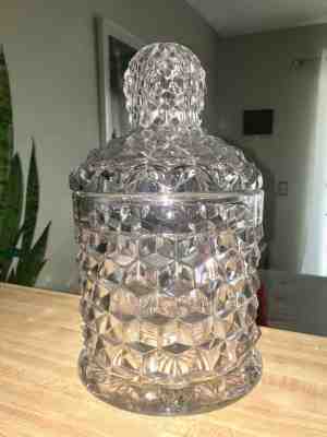 RARE FOSTORIA AMERICAN CRUSHED FRUIT JAR W/ LID 10" TALL USED PERFECT COND