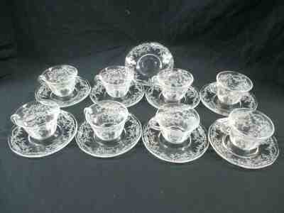 Set of 8 ~ Fostoria Corsage Coffee Tea Cup and Saucers ~ Elegant Glass (CIE)