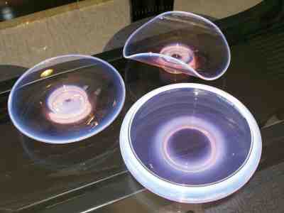 FOSTORIA SEASCAPE PINK OPALESCENT (CORAL SAND) #2685 OVAL TRAY, MINT TRAY AND 8’