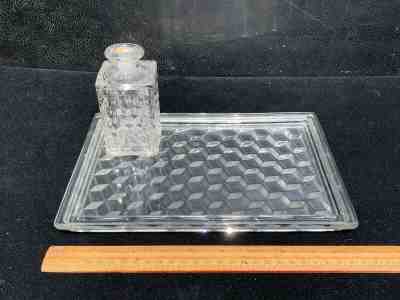 VINTAGE FOSTORIA AMERICAN RETANGULAR BOUDOIR TRAY & COLOGNE / PERFUME BOTTLE