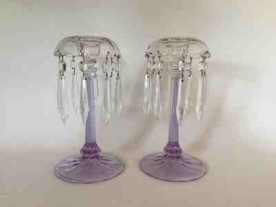 RARE WISTERIA Fostoria 2436 LUSTRE CANDLESTICKS 