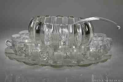 1935-43 No. 2510 SUNRAY Fostoria CLEAR 15 Piece Punch Set w/Underplate & Ladle