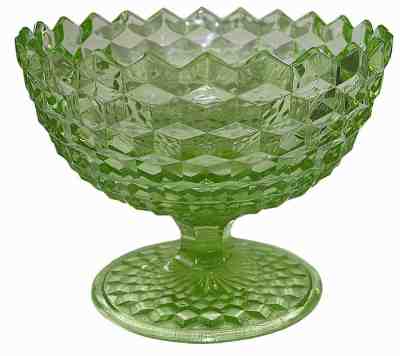 Fostoria American / Libochovice RARE Green Cube Footed Punch Bowl