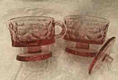Fostoria "Pebble Beach" Pink Lady ~ Creamer & Sugar w/ Lid ~ Ex. Pre-Owned Cond.