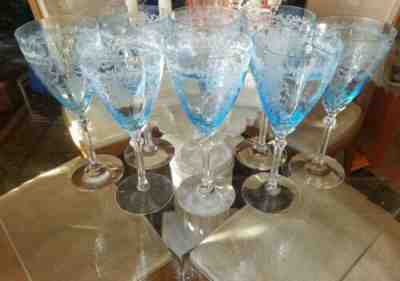 8 Azure Blue Fostoria 5098 June Water Goblets 