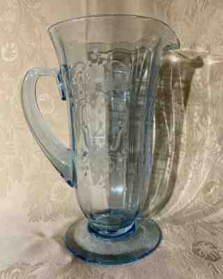 VINTAGE FOSTORIA MEADOW ROSE BLUE ETCHED 48oz JUG PITCHER