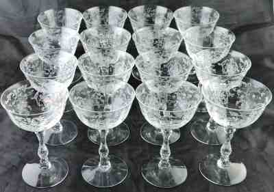 VINTAGE FOSTORIA NAVARRE CHAMPAGNE WINE COCKTAIL GLASS SET 16 FLOWER SWAG OPTIC