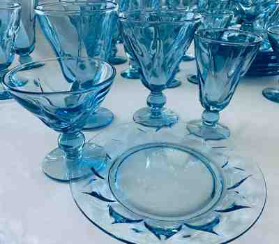 FOSTORIA FAIRMONT BLUE STEMWARE COLLECTION - 45 PIECES - EXCELLENT CONDITION