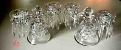 FOSTORIA AMERICAN #2056 DUO BELL CANDLE HOLDERS w Bobeches and Prisms