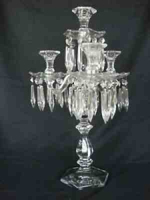 FOSTORIA GLASS 4 LITE CANDELABRA W/ PRISMS Height 20