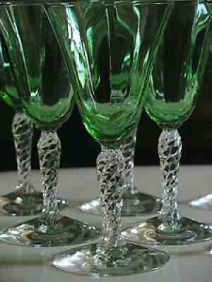 6) FOSTORIA #5097 5297 WINE or SHERRY Glasses (3oz.) GREEN Optic Very RARE Exc