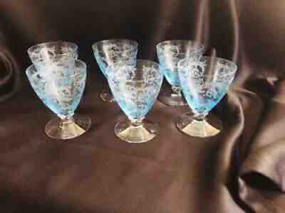 Fostoria Versailles 3 3/4â? Fruit Cocktails Azure Blue Lot Of 6 Gorgeous!