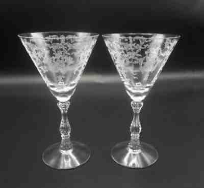 Rare Fostoria Navarre Sherry Glasses - Signed Elegant Etch 6016 Stems