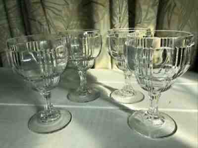 FOSTORIA Elegant Glass #2510 SUNRAY Set of 4 Water Art-Deco Goblets 5-3/4â?