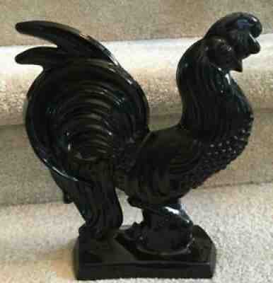 Huge Fostoria Black Ebony Glass Rooster Chanticleer HARD TO FIND!