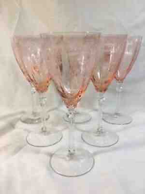 (6) Fostoria 'June' 8.25 Inch WATER GOBLETS in Pink