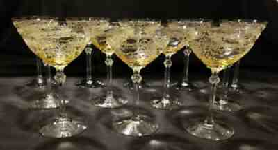 Set of 12 - Fostoria Topaz June Etched High Sherbet Champagne Glasses Stemware