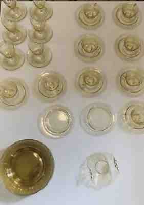 Vintage Fostoria Glass in the June Pattern Elegant Dish Set 40 Pieces Yellow