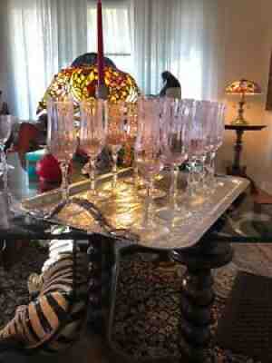 Set 11 Lenox Navarre Pink Champagne Flutes Blown Etched Glass Crystal 1 w Label