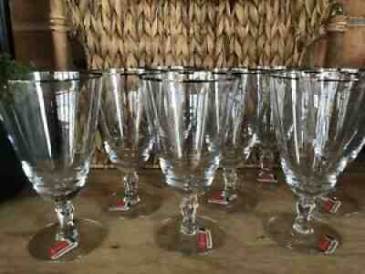 Set Of 8 Fostoria Engagement Pattern Platinum Trim Crystal Iced Tea Glasses