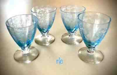 FOSTORIA BLUE VERSAILLES WHISKEYS, LOT OF FOUR (4) VHTF