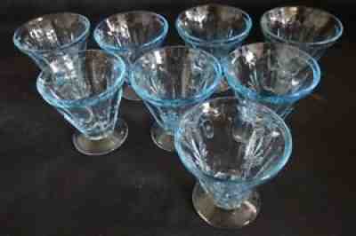 Fostoria USA Baroque Set of 8 Liquor or Oyster Cocktail Stems Blue