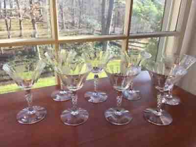 Fostoria 8 Beverly Rare Deco Etched Sherry Elegant Glasses C 1927-34