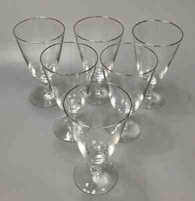 Set of 6 FOSTORIA ENGAGEMENT Platinum Trim Iced Tea Glasses Short Footed Goblets