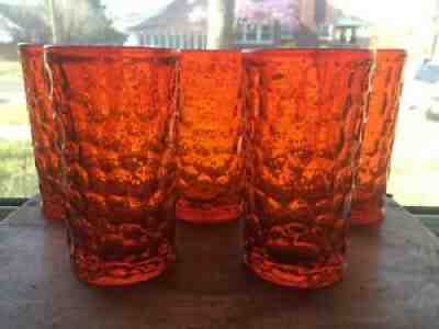 Five (5) Fostoria Flaming Orange PEBBLE BEACH 14 oz. Ice Tea 1968-1973
