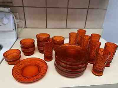 24 Piece Fostoria Flaming Orange PEBBLE BEACH Includes 8 Goblets 1968-1973