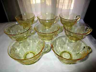 Fostoria Trojan Yellow Topaz #5099 Etch 280 Set of 8 Coffee Cups