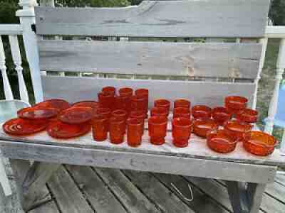 Fostoria Flaming Orange PEBBLE BEACH Lot 1968-1973 Nice ð?? RARE!!!!