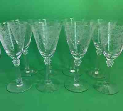 Vtg 1940's Fostoria Glass Romance Etched Crystal Water Wine Goblet Lot of 8 MI