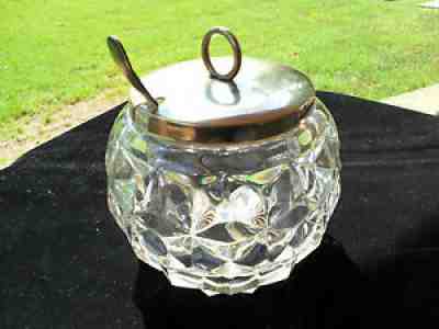 RARE FOSTORIA AMERICAN CRYSTAL NECKED ROSE BOWL JAM CONTAINER WITH LID AND SPOON