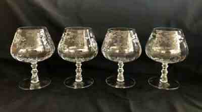 4 Vintage Fostoria Navarre Etch Brandy Snifter Glasses 5 5/8â?