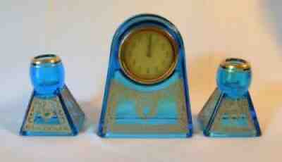 Fostoria Blue #2298 St. Clair Clock Set