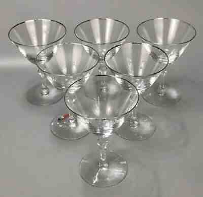 Set of 6 FOSTORIA ENGAGEMENT Platinum Trim Stem 6092 Champagne Sherbet Glasses