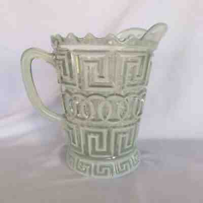 Antique EAPG Nickel Plate Company Double Greek Key Pitcher Fostoria Opalescent