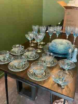 fostoria glassware versailles blue 38 piece set