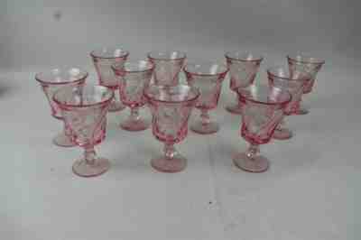 Vtg Fostoria Set of 11 Pink Jamestown Swirl Water Goblet Glasses 5.75