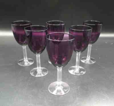 6 Fostoria Neo Classic Burgundy 4 3/8â? Sherry Glasses 2.5 oz Amethyst Stems