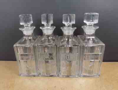 4 Fostoria Sunray Decanters Rum Scotch Vermouth Brandy Art Deco Glass (it#b4)